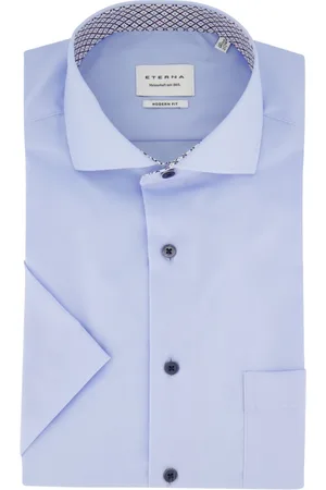 ETERNA Heren, Overhemden, Blauw, Maat: M Katoen