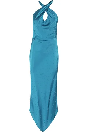 AMEN Dames, Jurken, Blauw, Maat: S Satijn