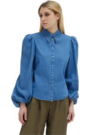 FEDERICA TOSI Dames, Blouses & Shirts, Blauw, Maat: 2XS Katoen
