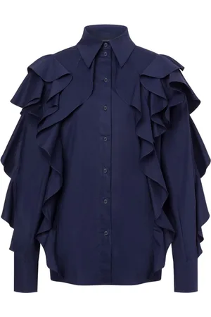 Alberta Ferretti Dames, Blouses & Shirts, Blauw, Maat: 2XS Katoen