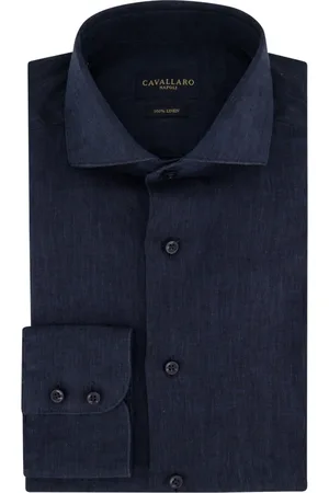 Cavallaro Napoli Heren, Overhemden, Blauw, Maat: XL Linnen
