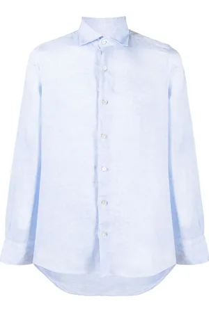 Finamore Heren, Overhemden, Blauw, Maat: XL Linnen