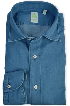 Finamore Heren, Overhemden, Blauw, Maat: 3XL Denim