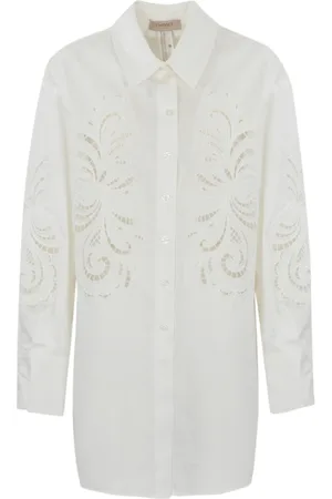 Twin-Set Dames, Blouses & Shirts, Wit, Maat: S Katoen
