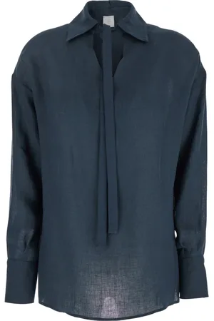 ELEVENTY Dames, Blouses & Shirts, Blauw, Maat: S Linnen