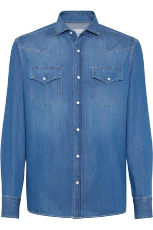 Brunello Cucinelli Heren, Overhemden, Blauw, Maat: M Denim