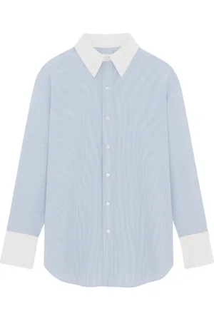 Saint Laurent Dames, Blouses & Shirts, Blauw, Maat: M Katoen