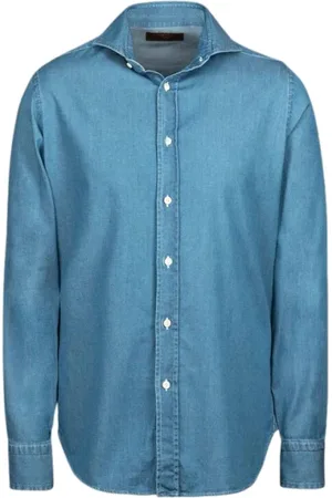 MOORER Heren, Overhemden, Blauw, Maat: M Katoen