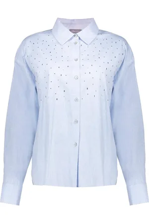 Geisha Dames, Blouses & Shirts, Blauw, Maat: M Katoen