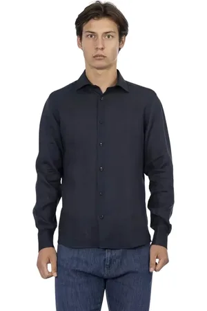 BALDININI Heren, Overhemden, Blauw, Maat: L Linnen