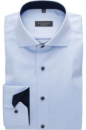 ETERNA Heren, Overhemden, Blauw, Maat: L Katoen