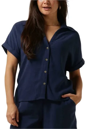 Ydence Dames, Blouses & Shirts, Blauw, Maat: XS Katoen