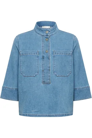 My Essential Wardrobe Dames, Blouses & Shirts, Blauw, Maat: M Denim