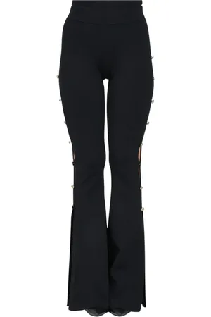 VERSACE Dames, Broeken, Zwart, Maat: L Leer