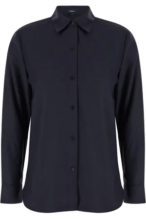 THEORY Dames, Blouses & Shirts, Blauw, Maat: L Wol