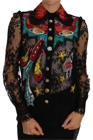 Dolce & Gabbana Dames, Blouses & Shirts, Zwart, Maat: 3XS Katoen