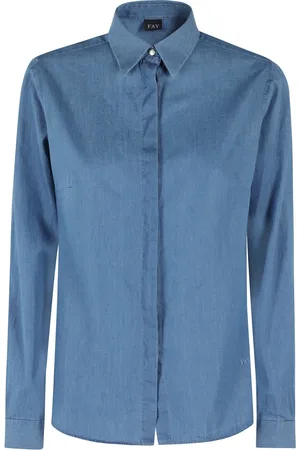 FAY Dames, Blouses & Shirts, Blauw, Maat: S Katoen
