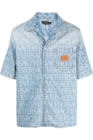 VERSACE Heren, Overhemden, Blauw, Maat: L Katoen