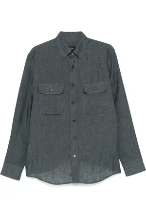 BRIONI Heren, Overhemden, Blauw, Maat: L Linnen
