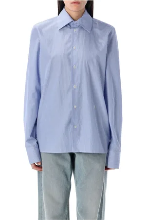 Saint Laurent Dames, Blouses & Shirts, Blauw, Maat: S Katoen