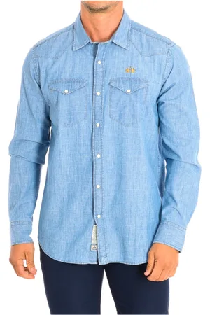 La Martina Heren, Overhemden, Blauw, Maat: S Denim