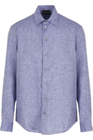 Emporio Armani Heren, Overhemden, Blauw, Maat: XL Linnen