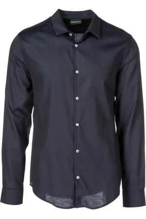 Emporio Armani Heren, Overhemden, Blauw, Maat: M Katoen