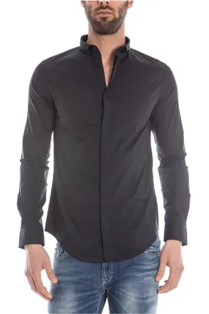 Emporio Armani Heren, Overhemden, Zwart, Maat: L Katoen