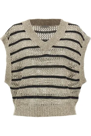 Brunello Cucinelli Dames, Truien, Grijs, Maat: M Linnen