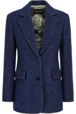 Roberto Cavalli Dames, Jassen, Blauw, Maat: 2XL Wol