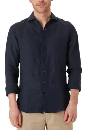 Profuomo Heren, Overhemden, Blauw, Maat: XL Linnen