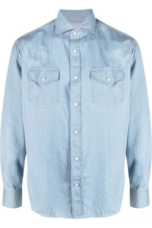 Brunello Cucinelli Heren, Overhemden, Blauw, Maat: L Katoen