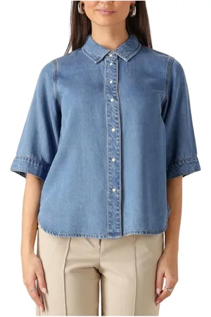 Object Dames, Blouses & Shirts, Blauw, Maat: S Denim