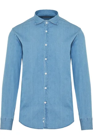 CANALI Heren, Overhemden, Blauw, Maat: L Denim