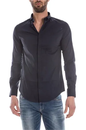 Emporio Armani Heren, Overhemden, Blauw, Maat: S Katoen