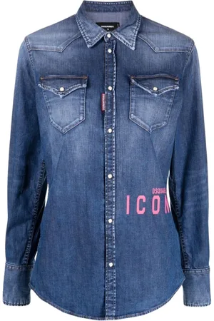 Dsquared2 Dames, Blouses & Shirts, Blauw, Maat: XS Katoen