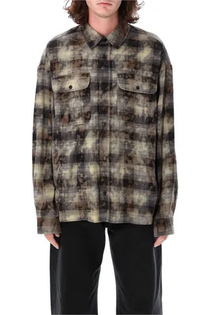 Palm Angels Heren, Overhemden, Grijs, Maat: L Flanel