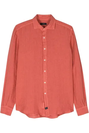 FAY Heren, Overhemden, Rood, Maat: 2XL Linnen