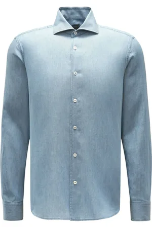 FEDELI Heren, Overhemden, Blauw, Maat: 2XL Denim