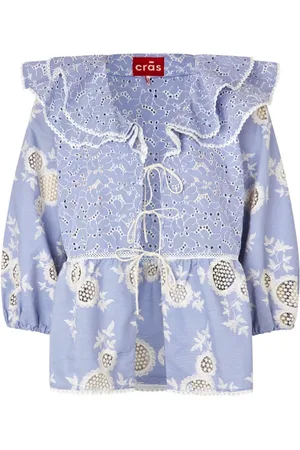 Crās Dames, Blouses & Shirts, Blauw, Maat: XS Katoen