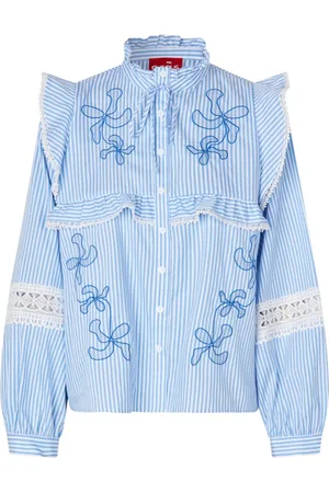 Crās Dames, Blouses & Shirts, Blauw, Maat: XS Katoen