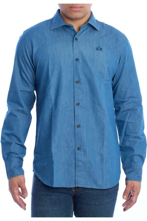 La Martina Heren, Overhemden, Blauw, Maat: L Denim