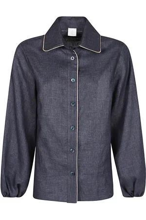 ELEVENTY Dames, Blouses & Shirts, Blauw, Maat: M Linnen