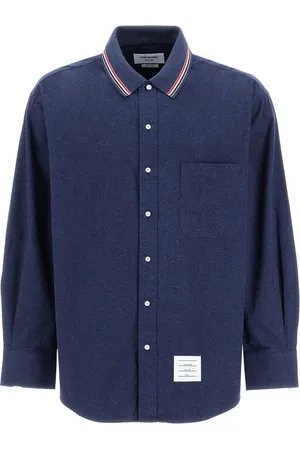 Thom Browne Heren, Overhemden, Blauw, Maat: L Flanel
