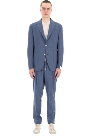 ELEVENTY Heren, Pakken, Blauw, Maat: L Linnen