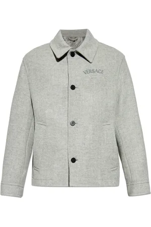 VERSACE Heren, Mantels, Grijs, Maat: 2XL Wol