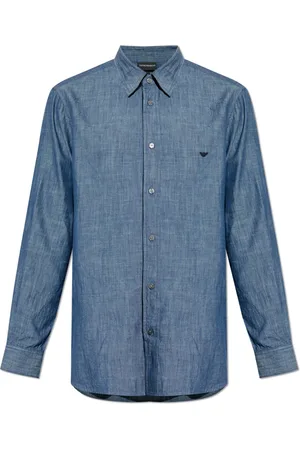 Emporio Armani Heren, Overhemden, Blauw, Maat: M Katoen