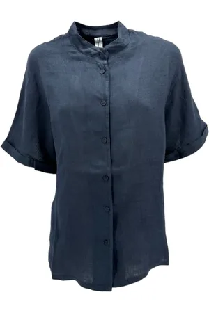 Bomboogie Dames, Blouses & Shirts, Blauw, Maat: M Linnen