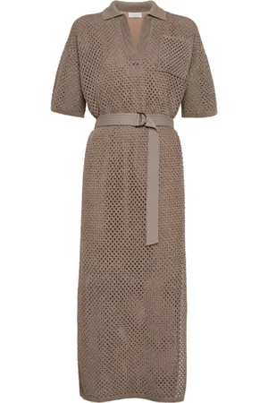 Brunello Cucinelli Dames, Jurken, Bruin, Maat: M Katoen