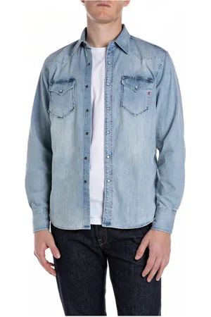 Replay Heren, Overhemden, Blauw, Maat: 2XL Denim